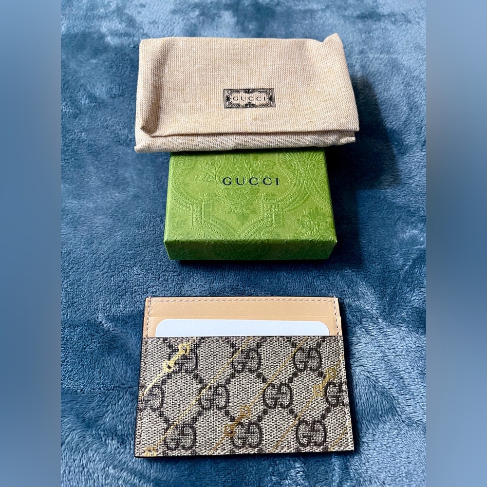 BRAND NEW Gucci Horsebit 1955 leather-trimmed card case pink/beige